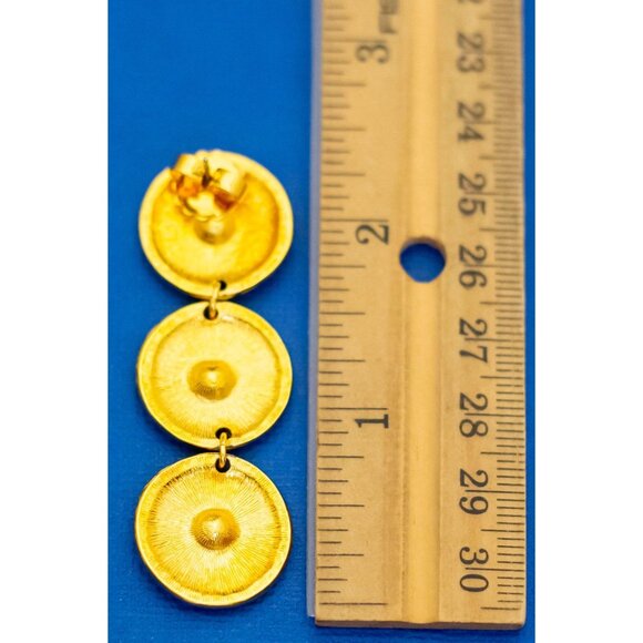 Vintage Gold Tone Earrings, Circle Coins Earrings, Dangle Earrings by Avon - D39 - Picture 2 of 2